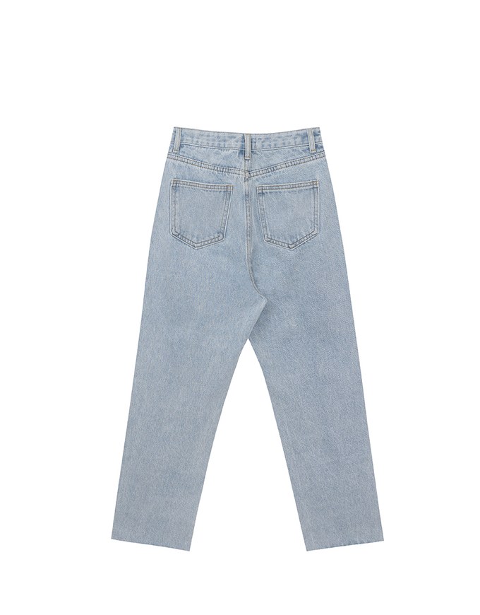 Asymmetric Ripped Frayed Hem Slim Fit Straight Leg Jeans Denim Pants