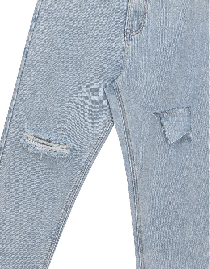 Asymmetric Ripped Frayed Hem Slim Fit Straight Leg Jeans Denim Pants