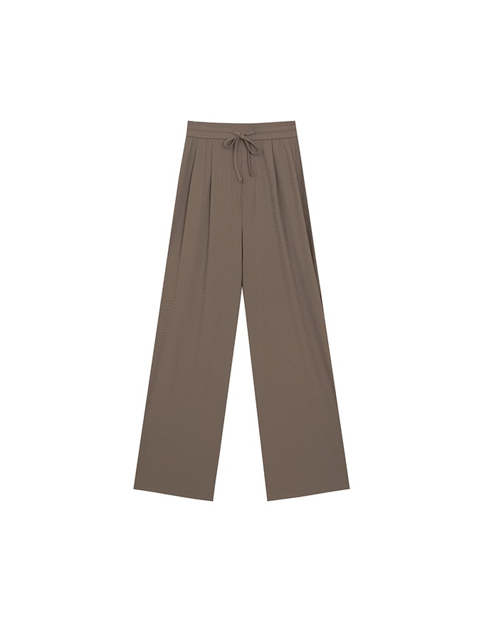 Cooling Fabric Front Pleated Wide Leg Pants with Drawstring Detail