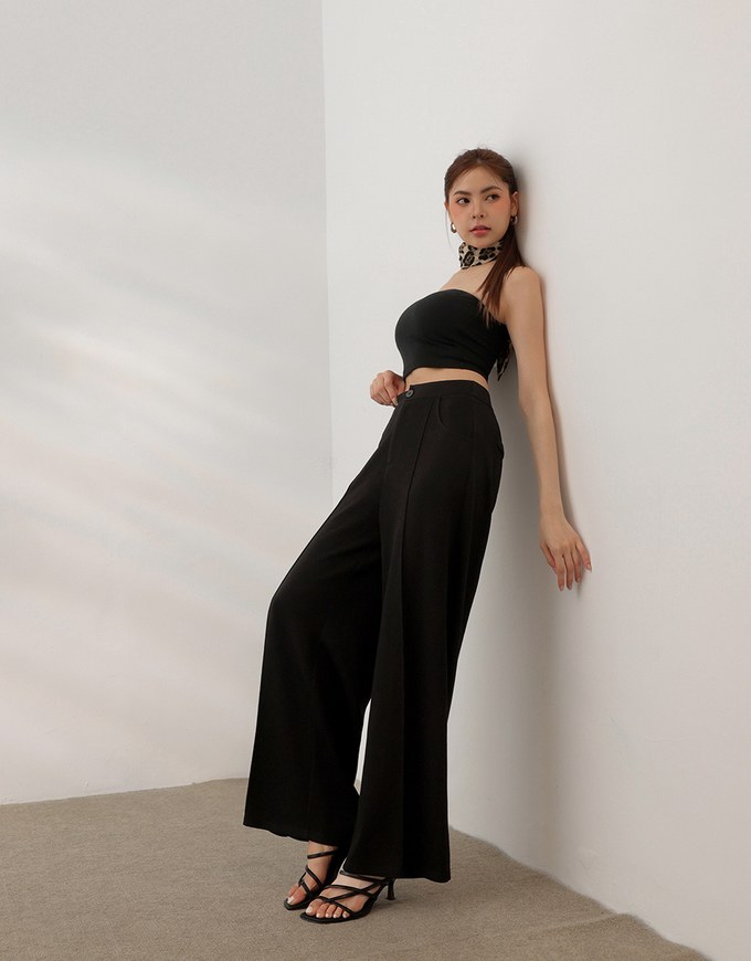 AIRY HOURGLASS Relaxed Fit Wide Leg Pants with Seam Detail