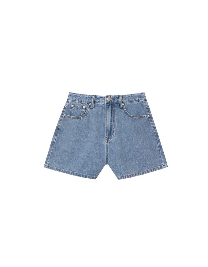 High Waist Washed Jeans Denim Shorts with Pocket Details