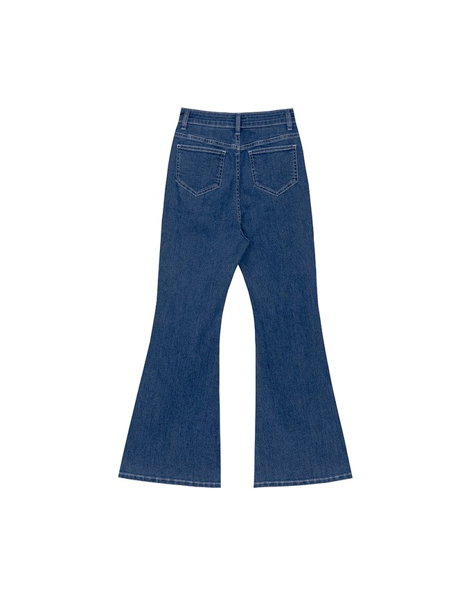 Vintage Wash High Waist Cooling Stretch Jeans Denim Flare Pants