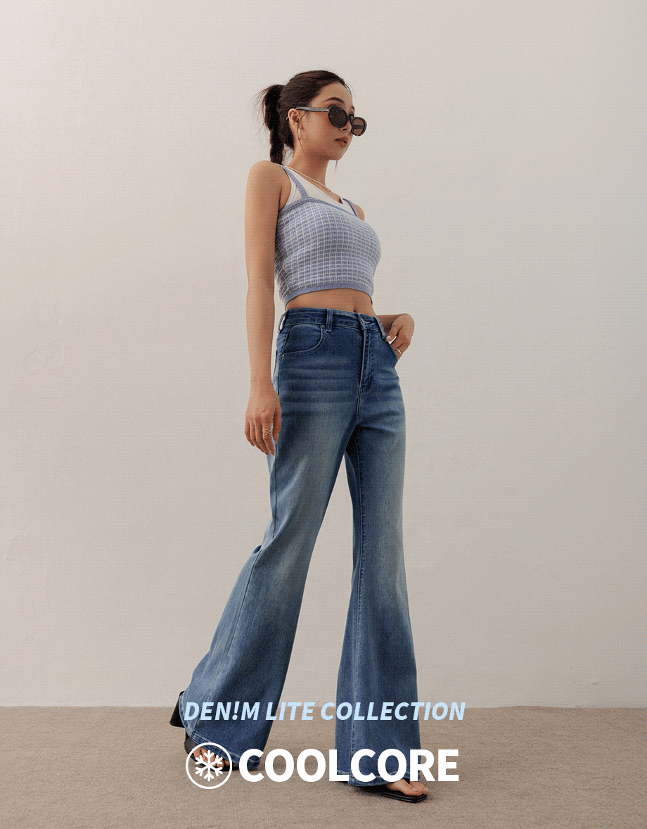 Vintage Wash High Waist Cooling Stretch Jeans Denim Flare Pants