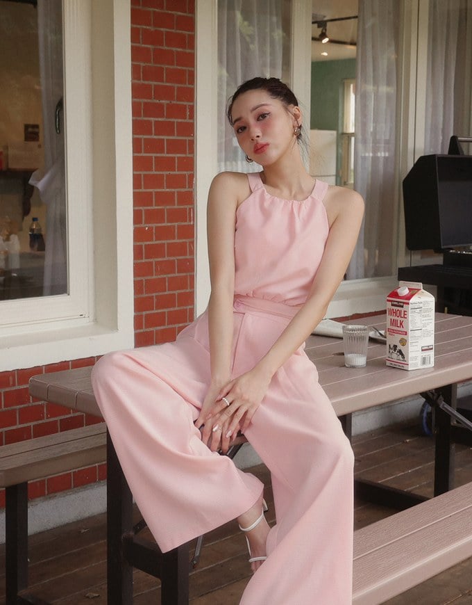 Textured Check High Waist Wide Leg Pleated Trousers