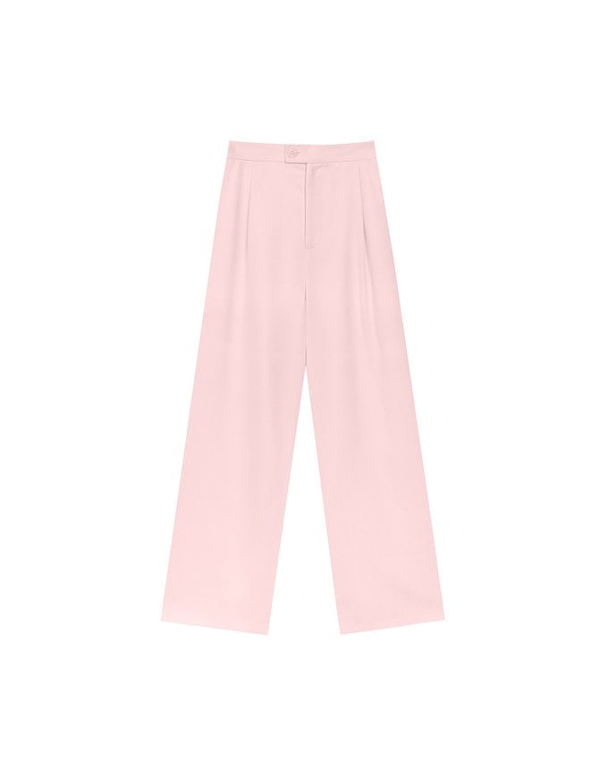 Textured Check High Waist Wide Leg Pleated Trousers