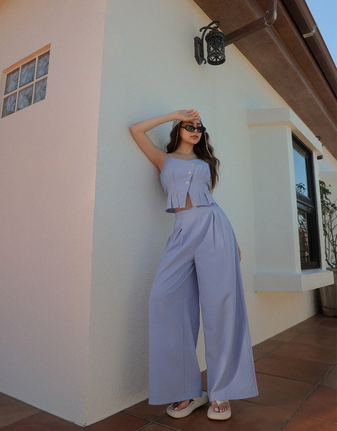 Straight Cut Pleated Tailored Wide Leg Long Trousers