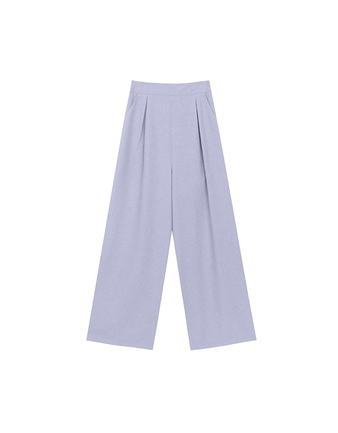 Straight Cut Pleated Tailored Wide Leg Long Trousers