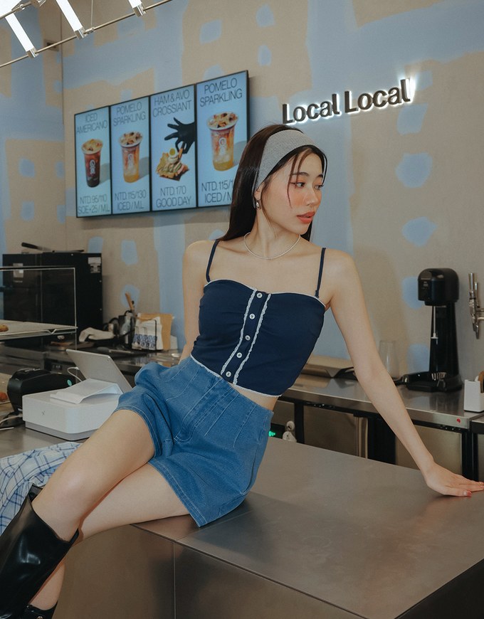 High Waist Clean Cut Jeans Denim Shorts with Front Seam Detail
