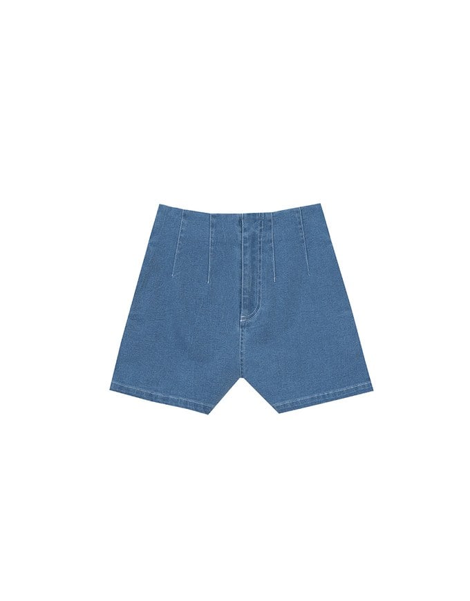 High Waist Clean Cut Jeans Denim Shorts with Front Seam Detail