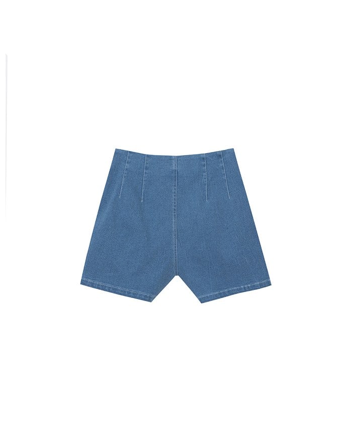 High Waist Clean Cut Jeans Denim Shorts with Front Seam Detail