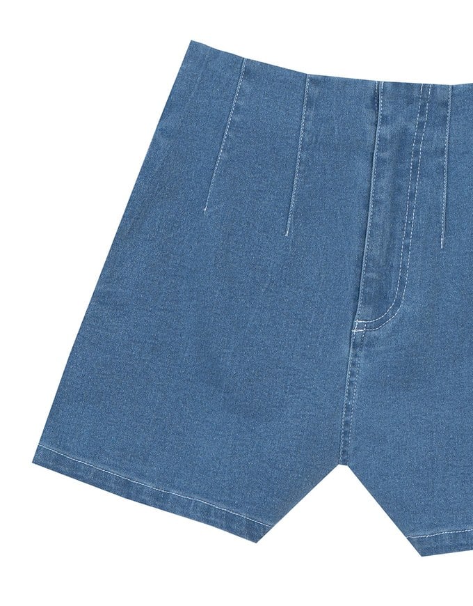 High Waist Clean Cut Jeans Denim Shorts with Front Seam Detail