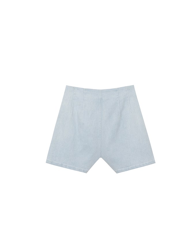 High Waist Clean Cut Jeans Denim Shorts with Front Seam Detail