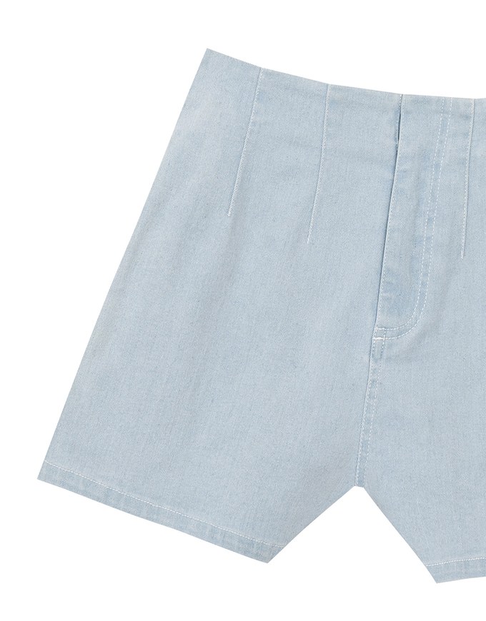High Waist Clean Cut Jeans Denim Shorts with Front Seam Detail