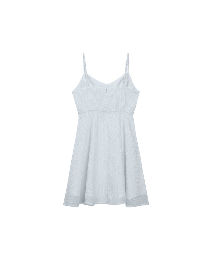 Textured Dot Weave Flare Mini Dress with Spaghetti Straps