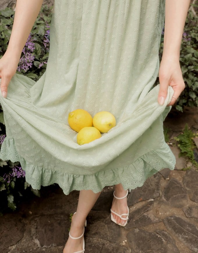 Embroidered Ditsy Floral Maxi Dress with Puff Sleeves and Ruffled Hem