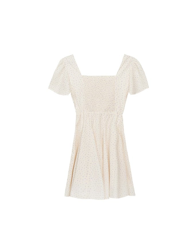 Square Neck Puff Sleeve Ditzy Floral Flare Mini Dress