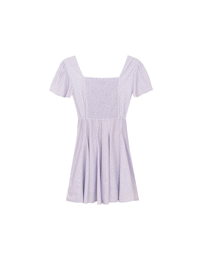 Square Neck Puff Sleeve Ditzy Floral Flare Mini Dress