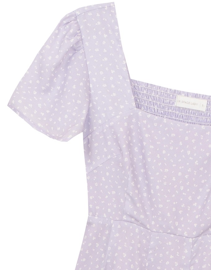 Square Neck Puff Sleeve Ditzy Floral Flare Mini Dress