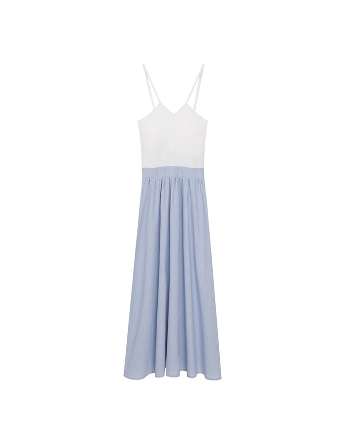 Halter V Neck Spliced Camisole Padded Maxi Dress