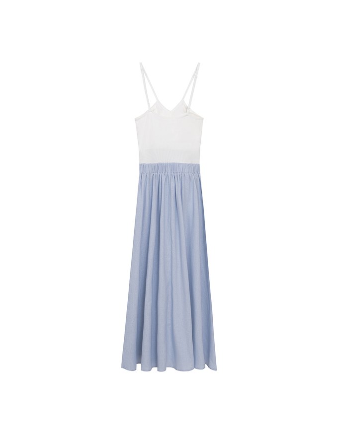 Halter V Neck Spliced Camisole Padded Maxi Dress