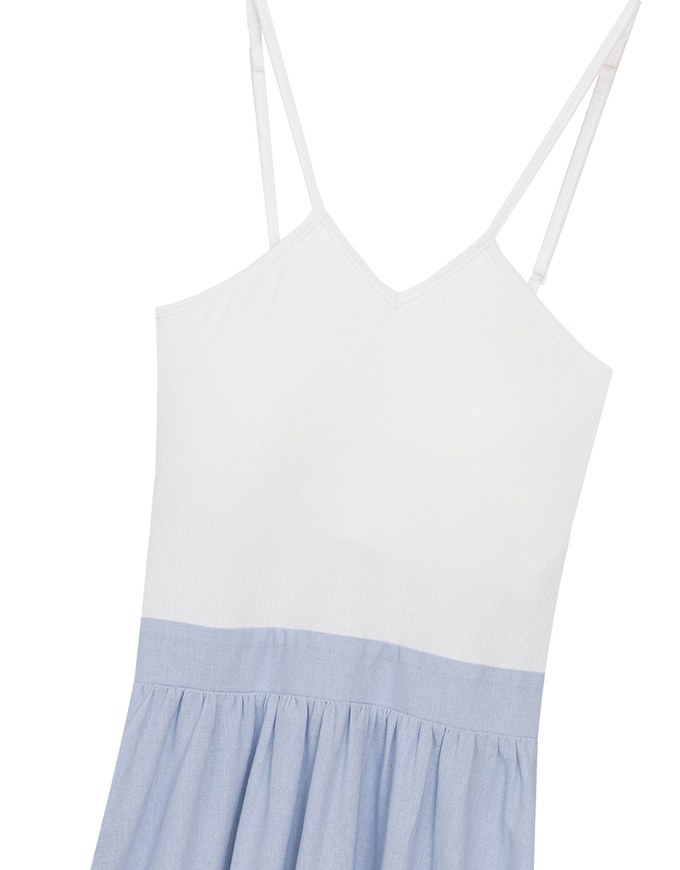 Halter V Neck Spliced Camisole Padded Maxi Dress