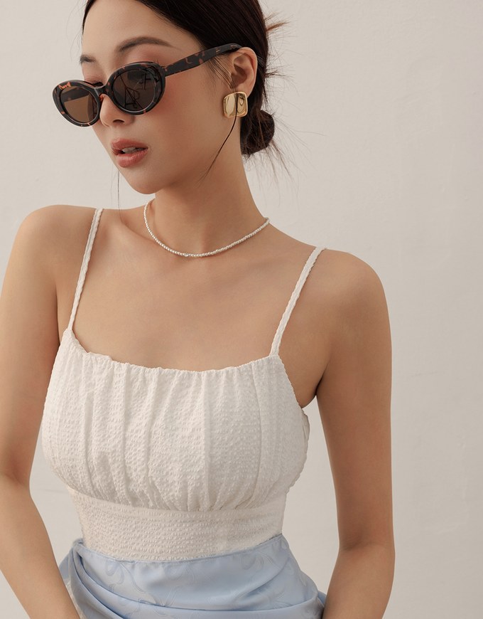 Embossed Texture Cinched Waist Padded Flowy Maxi Dress