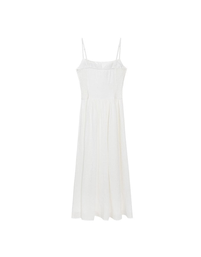 Embossed Texture Cinched Waist Padded Flowy Maxi Dress