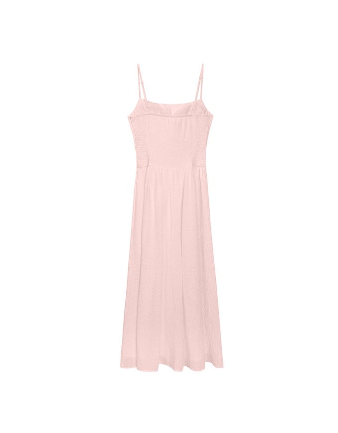 Embossed Texture Cinched Waist Padded Flowy Maxi Dress