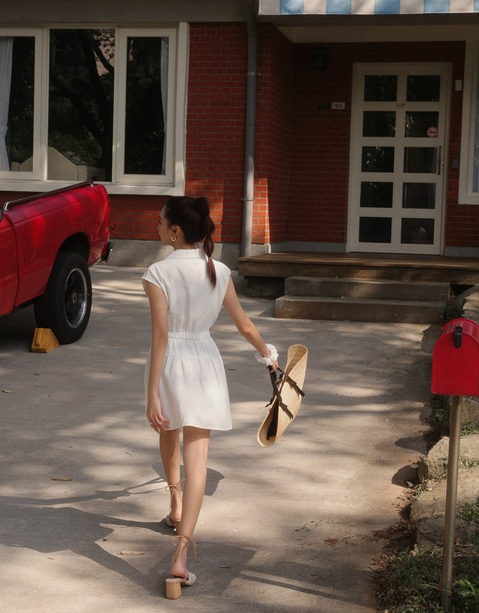 Collared Sleeveless Button Front Mini Shirt Dress