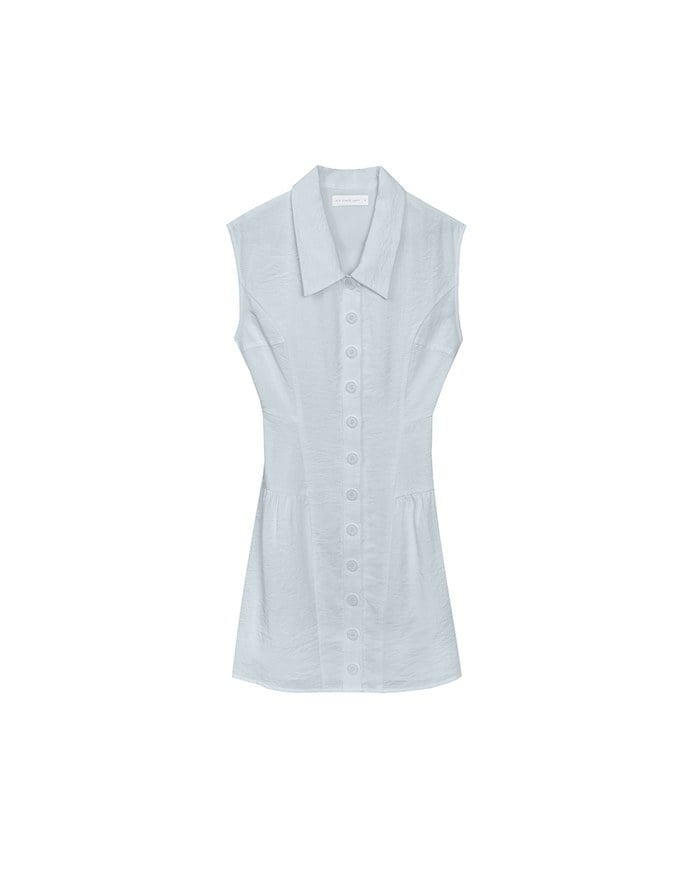 Collared Sleeveless Button Front Mini Shirt Dress