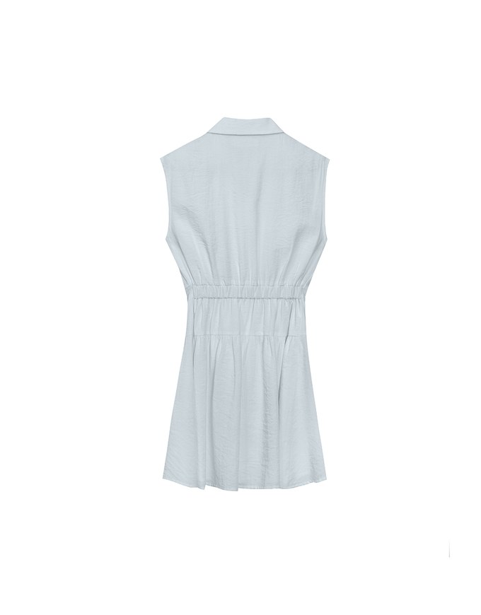 Collared Sleeveless Button Front Mini Shirt Dress
