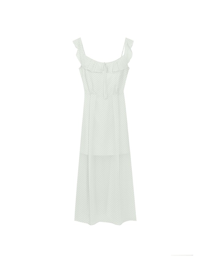 Sheer Ruffle Gingham Sleeveless Padded Maxi Dress