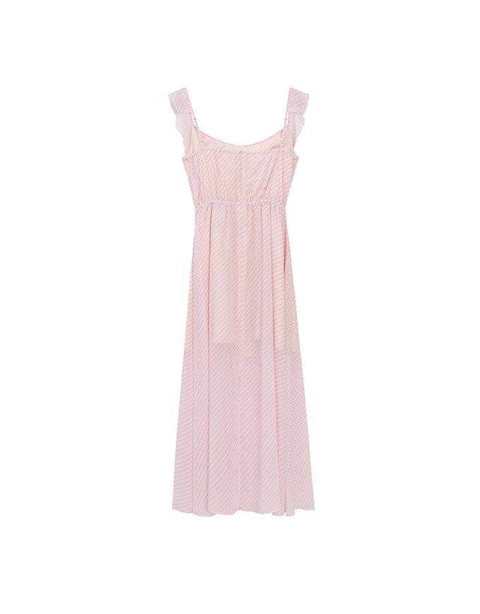 Sheer Ruffle Gingham Sleeveless Padded Maxi Dress