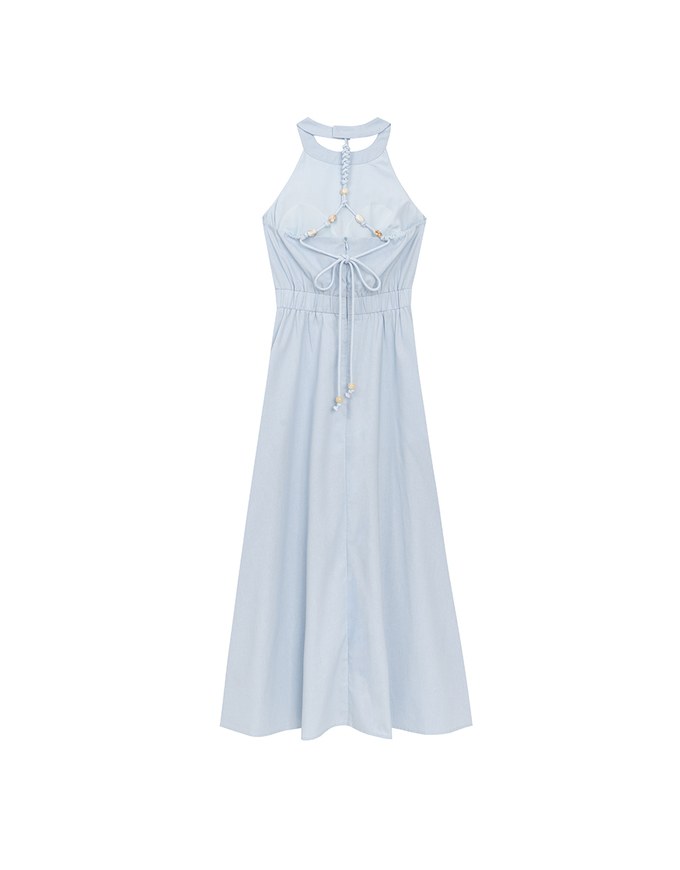 Beaded Back Tie Halterneck Padded Maxi Dress