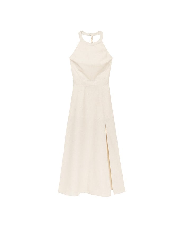 Beaded Back Tie Halterneck Padded Maxi Dress