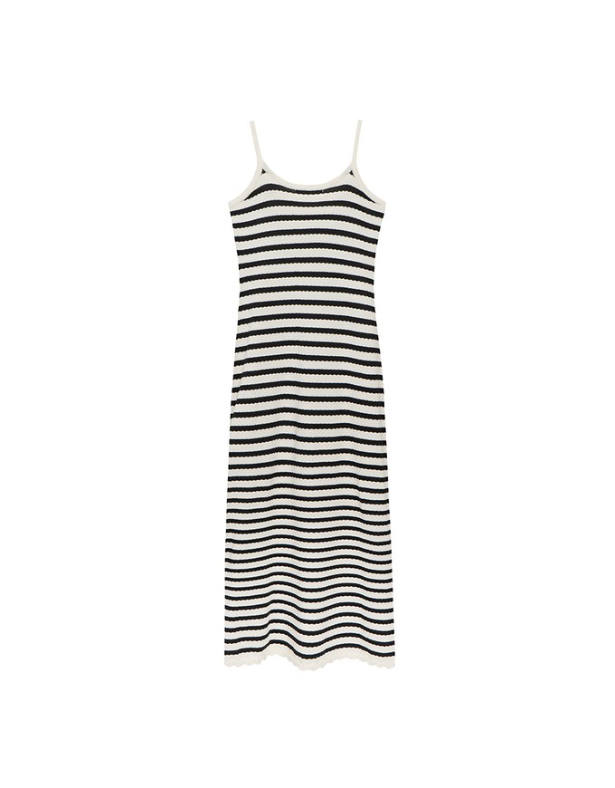 Contrast Trim V Neck Striped Knit Cami Fitted Maxi Dress