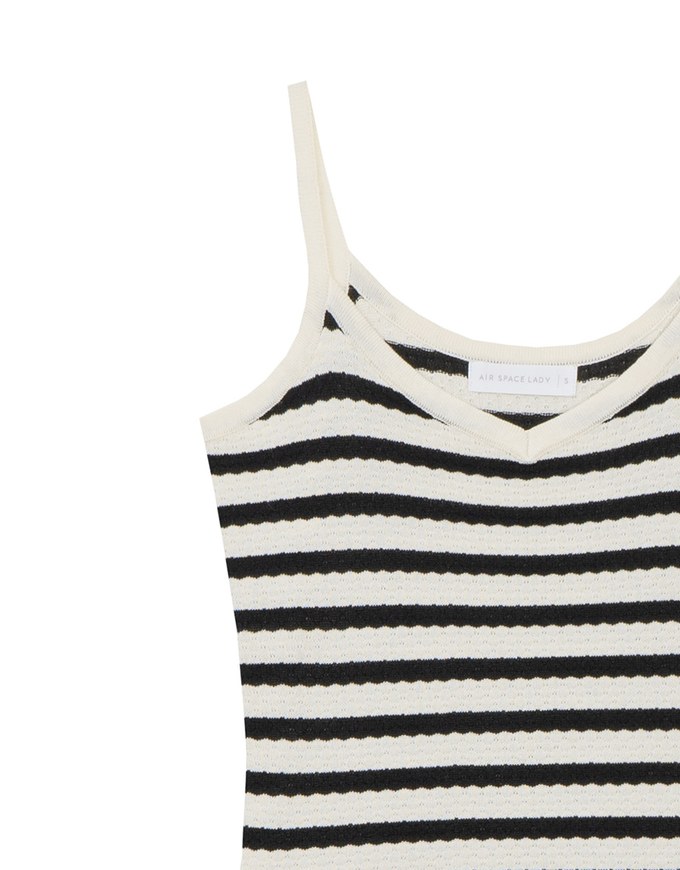 Contrast Trim V Neck Striped Knit Cami Fitted Maxi Dress