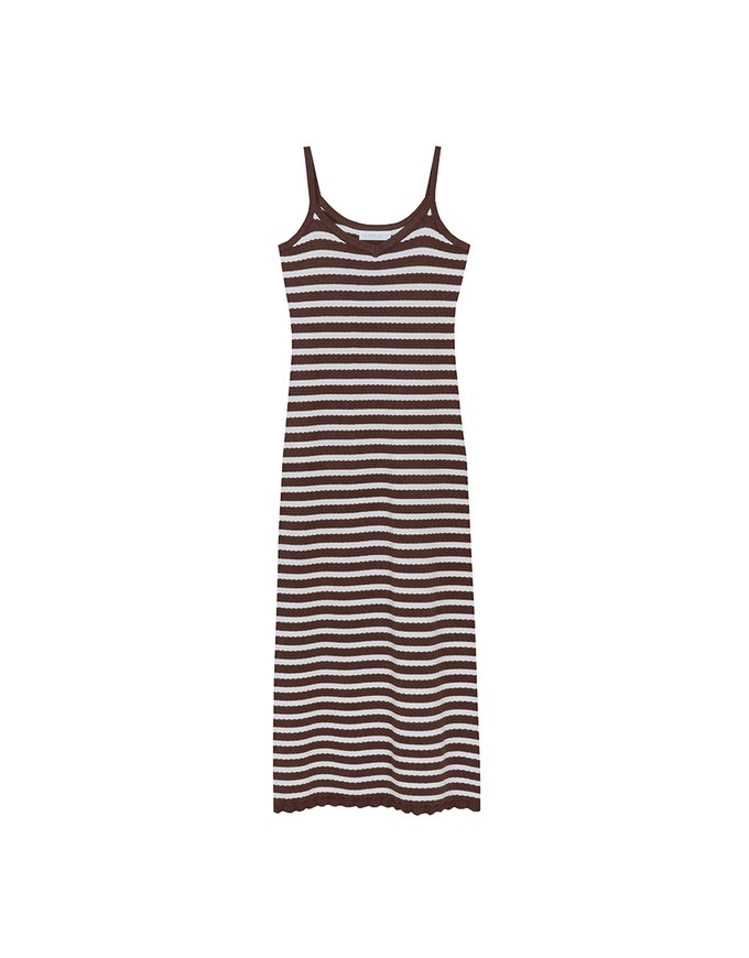 Contrast Trim V Neck Striped Knit Cami Fitted Maxi Dress
