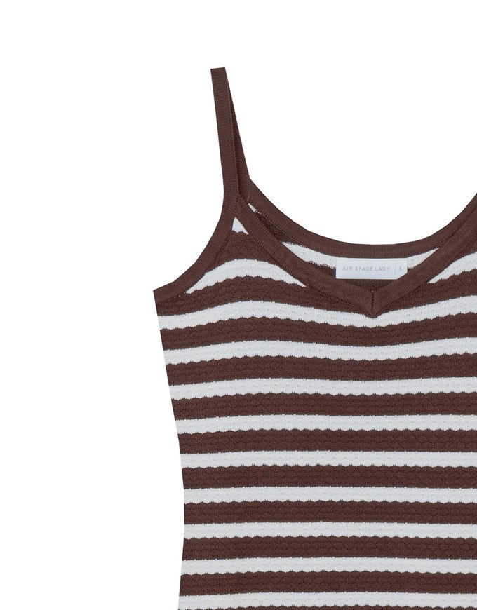 Contrast Trim V Neck Striped Knit Cami Fitted Maxi Dress