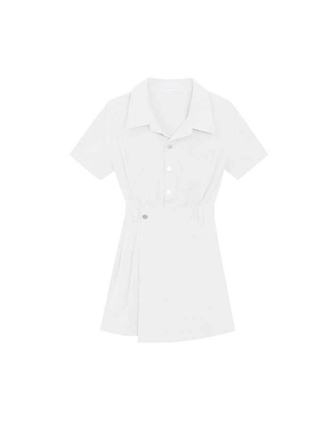 Short Sleeve Snap Button Shirt Collar Mini Dress