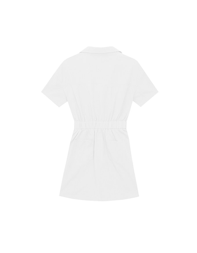 Short Sleeve Snap Button Shirt Collar Mini Dress