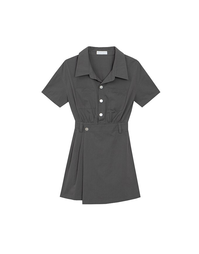 Short Sleeve Snap Button Shirt Collar Mini Dress