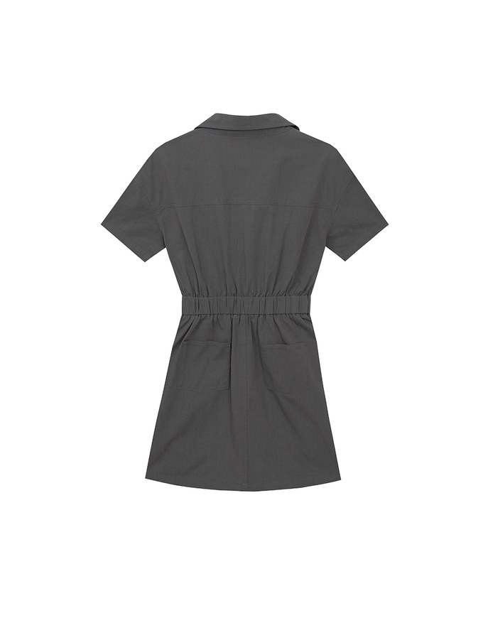 Short Sleeve Snap Button Shirt Collar Mini Dress