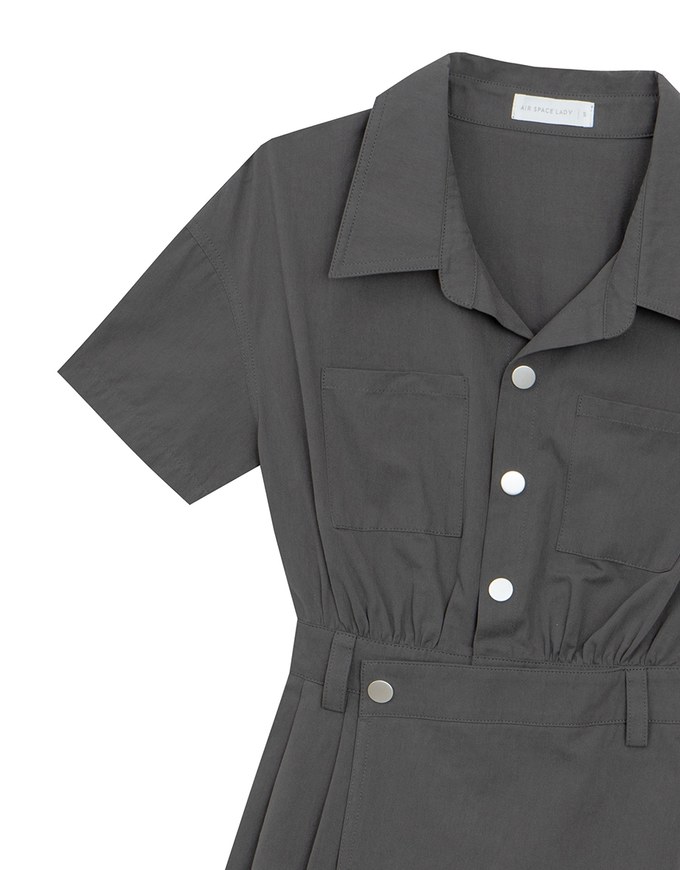 Short Sleeve Snap Button Shirt Collar Mini Dress