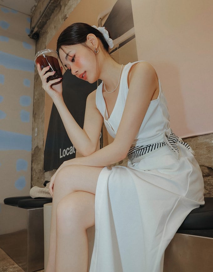 Sleeveless Button Front Maxi Dress with Pockets