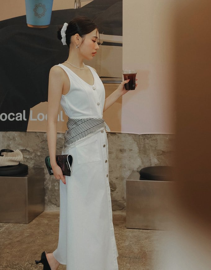 Sleeveless Button Front Maxi Dress with Pockets
