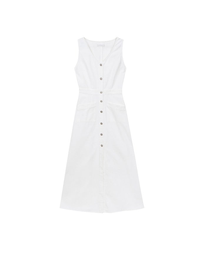 Sleeveless Button Front Maxi Dress with Pockets