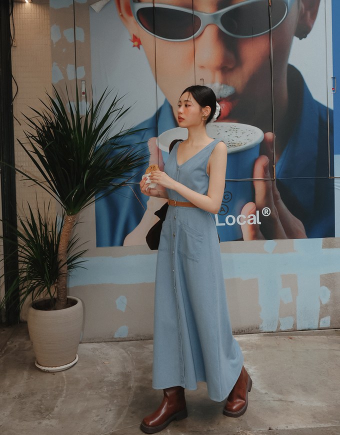 Sleeveless Button Front Maxi Dress with Pockets