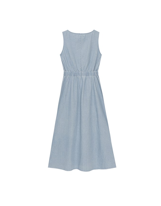 Sleeveless Button Front Maxi Dress with Pockets