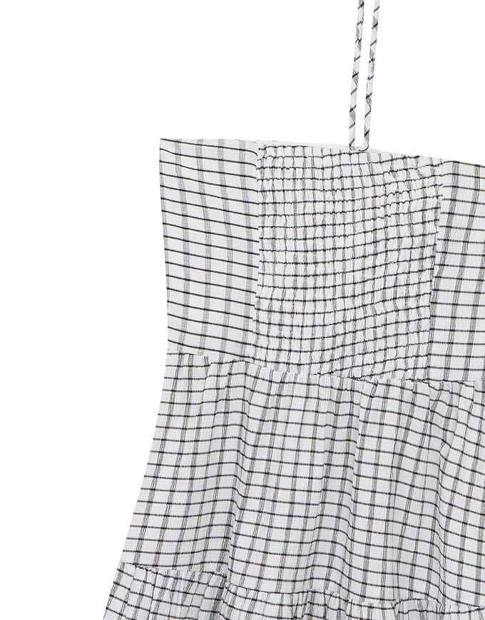 2 Way Halter Tie Gingham Padded Mini Dress with Ruffle Trim